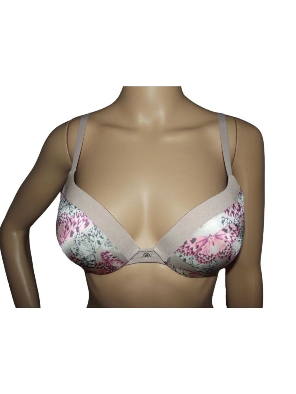 Victoria's Secret Push-Up Bra Womens 32D Butterflies tan pink floral underwire
